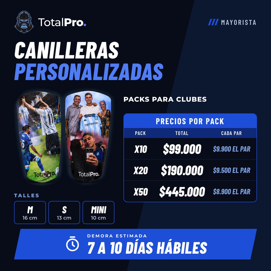 Catálogo de canilleras personalizadas con precios mayoristas