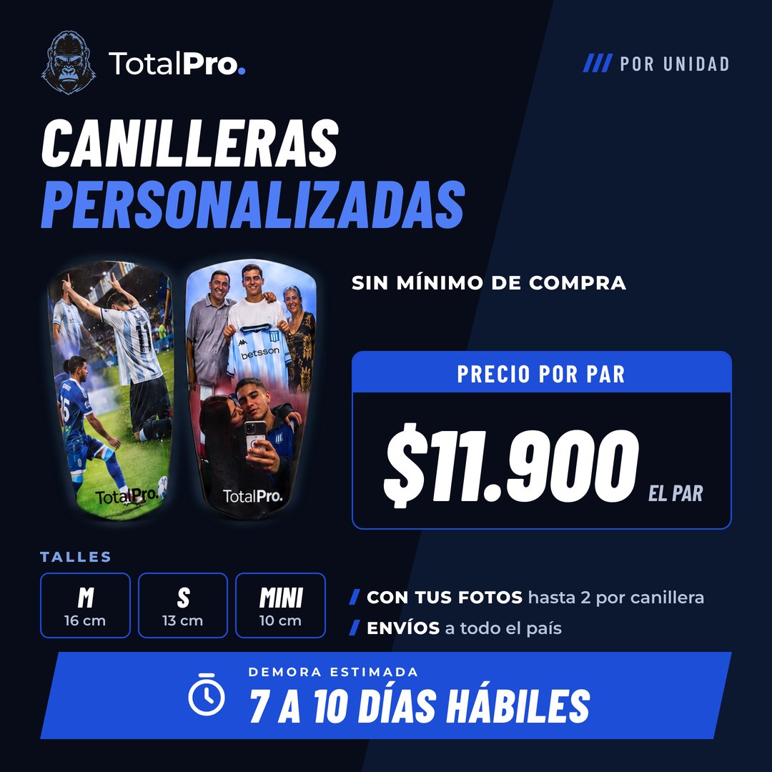 Catálogo de canilleras personalizadas con precio por par