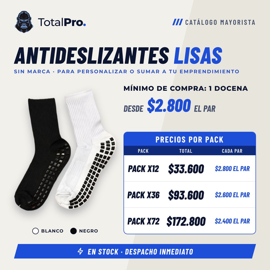 Catálogo de medias antideslizantes lisas con precios por pack
