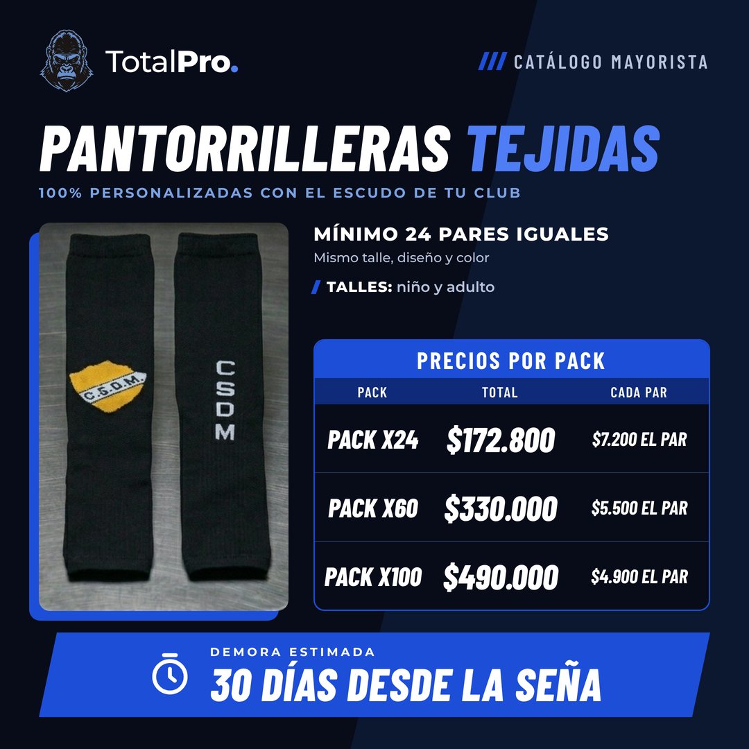 Catálogo de pantorrilleras tejidas personalizadas con precios por pack